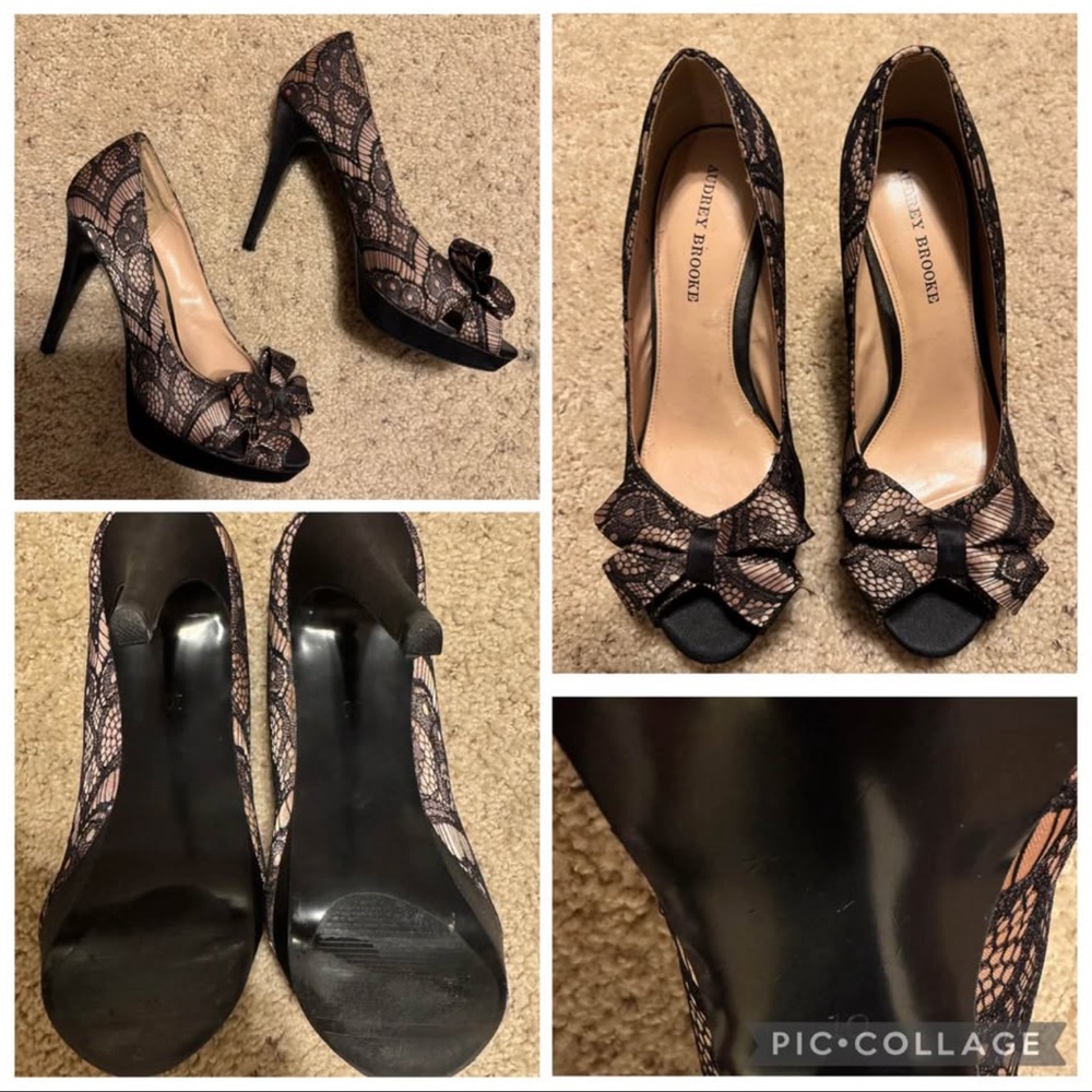 Elegant Black and Pink Lace Heels